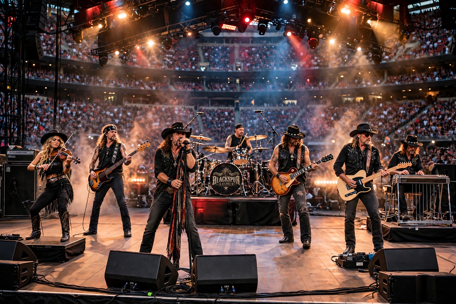 Full Western band on an arena stage