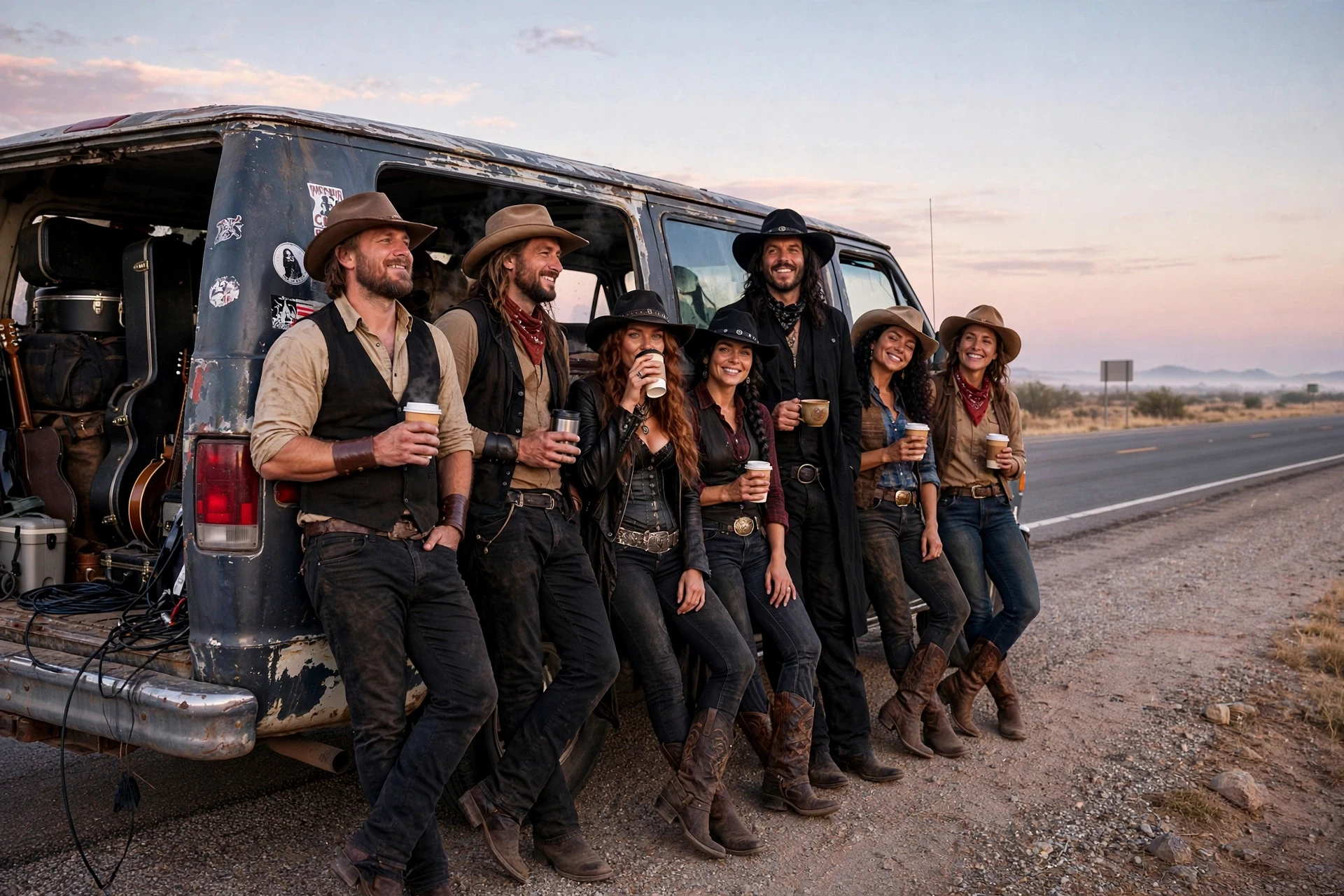 Blackspur Saints sharing coffee beside their van